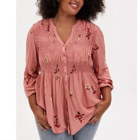 NWT Torrid Smocked Floral Chiffon Babydoll High Low Shirt Tunic Size: 00X (10) - Picture 1 of 4
